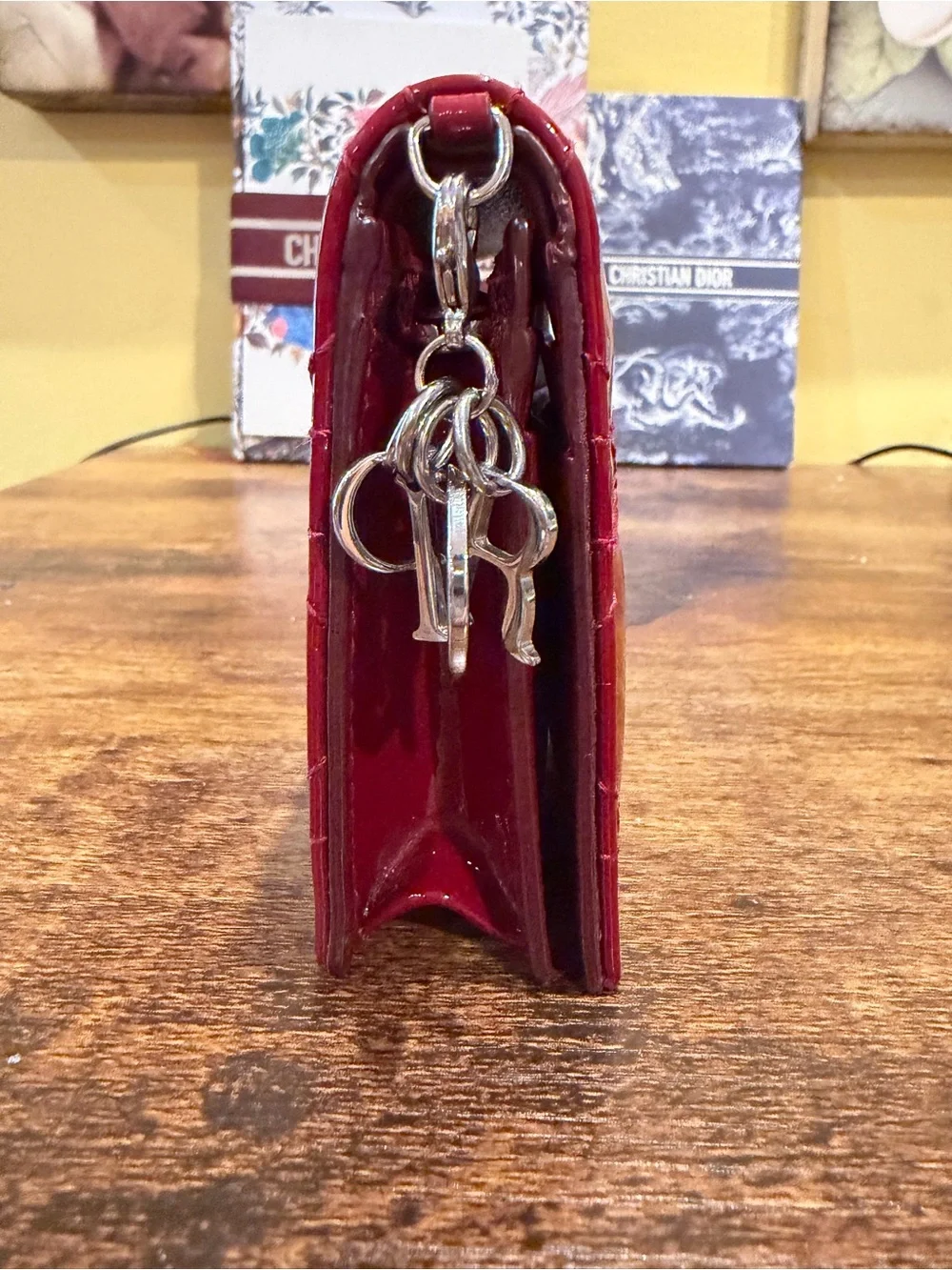 Mini Lady Dior Gardenia Wallet 🍒 Red Patent Cannage Calfskin